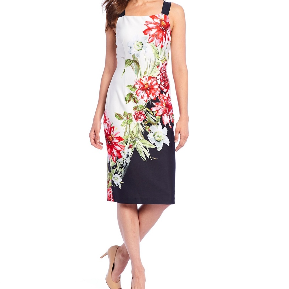 Adrianna Papell Floral Scuba Midi Sheath Dress